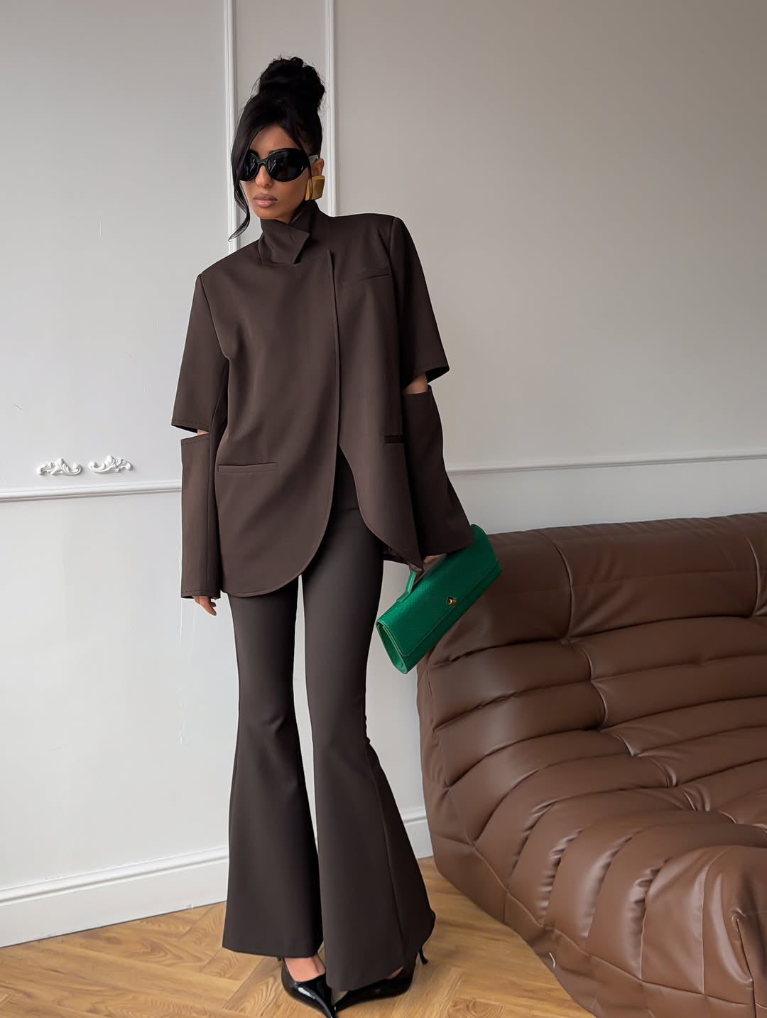 Women's Brown Long Sleeve Front Pocket Jacket