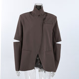 Women's Brown Long Sleeve Front Pocket Jacket