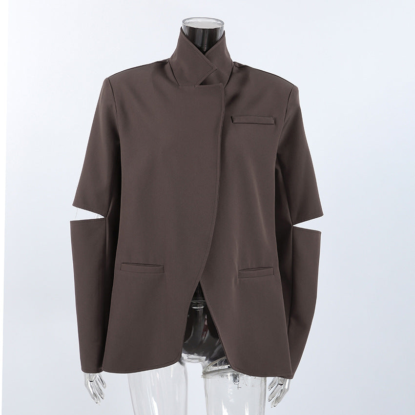 Women's Brown Long Sleeve Front Pocket Jacket