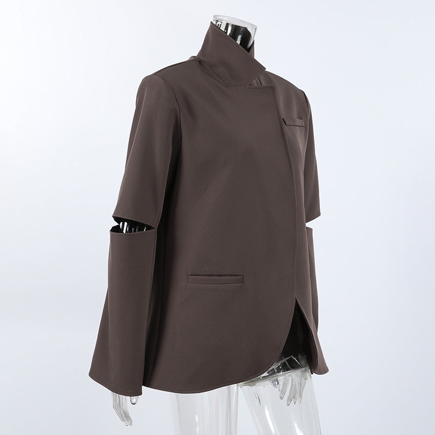 Women's Brown Long Sleeve Front Pocket Jacket