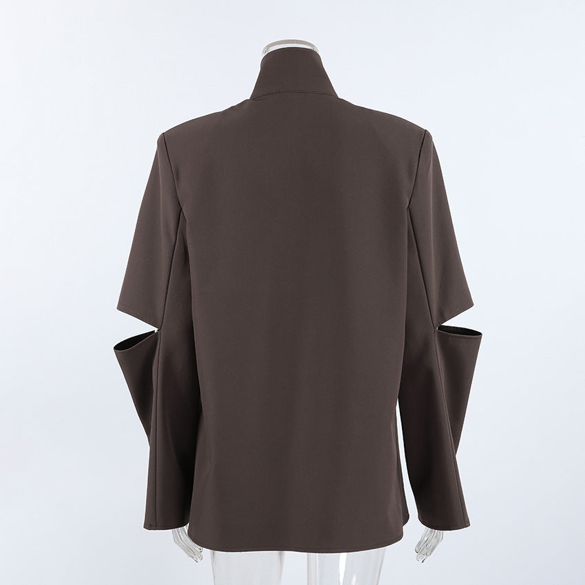 Women's Brown Long Sleeve Front Pocket Jacket