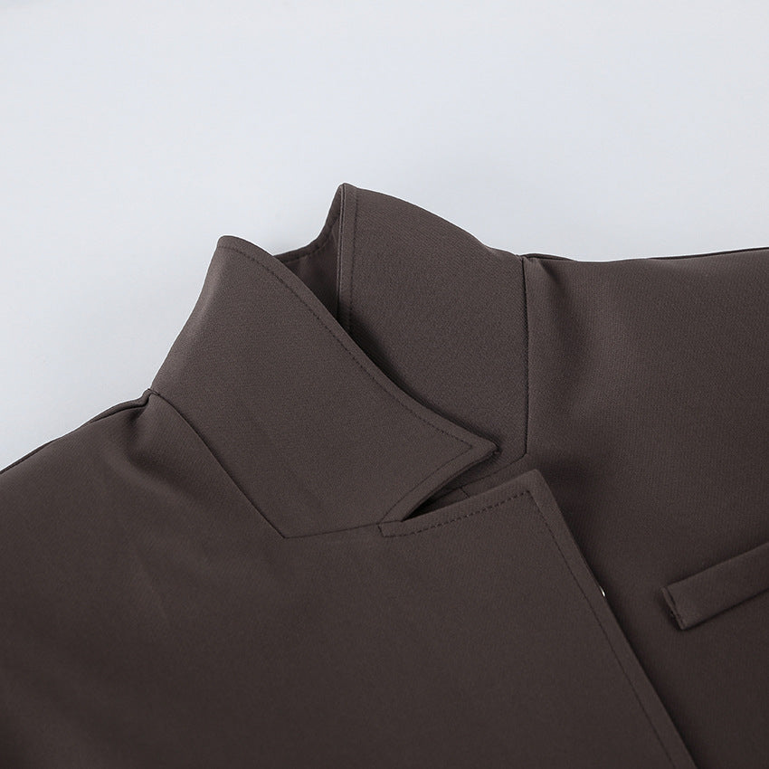 Women's Brown Long Sleeve Front Pocket Jacket