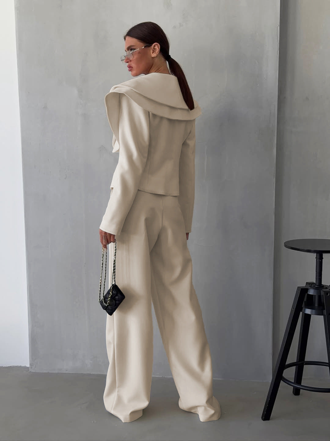 Women's White Blazer & Wide Leg Pants Set