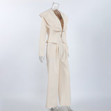 Women's White Blazer & Wide Leg Pants Set