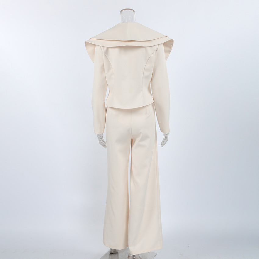 Women's White Blazer & Wide Leg Pants Set
