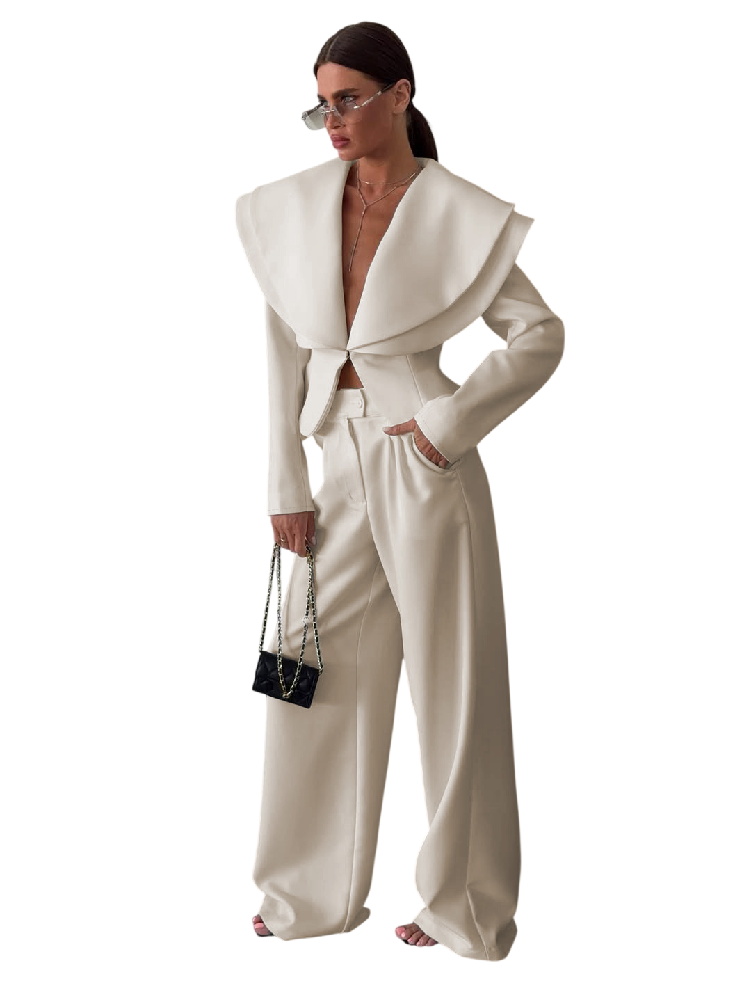 Women's White Blazer & Wide Leg Pants Set