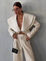 Women's White Blazer & Wide Leg Pants Set
