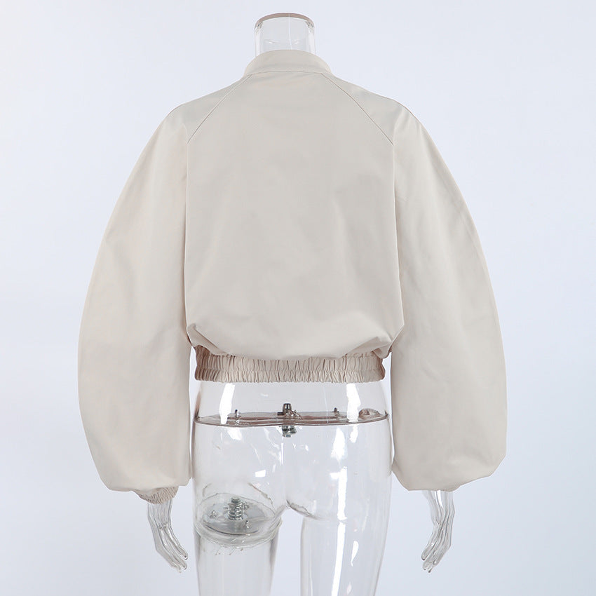 Women's Beige Zip Front Oversized Top