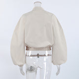 Women's Beige Zip Front Oversized Top