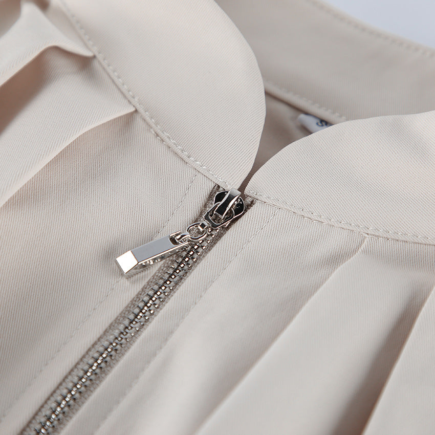 Women's Beige Zip Front Oversized Top