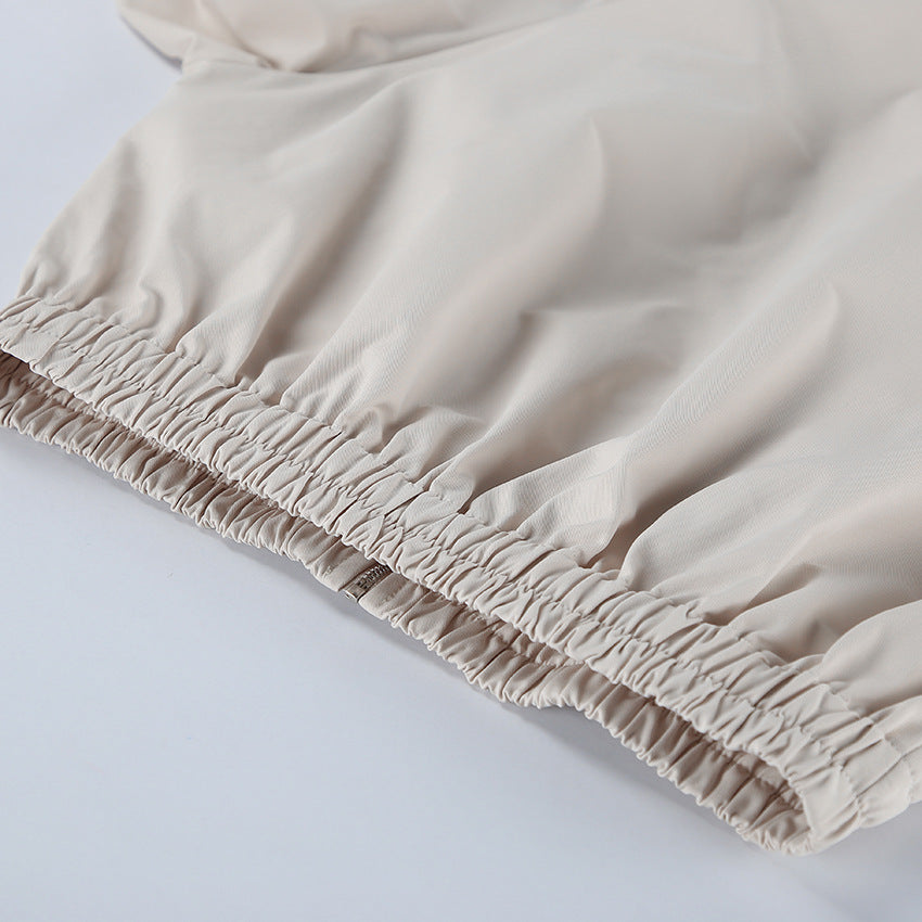 Women's Beige Zip Front Oversized Top