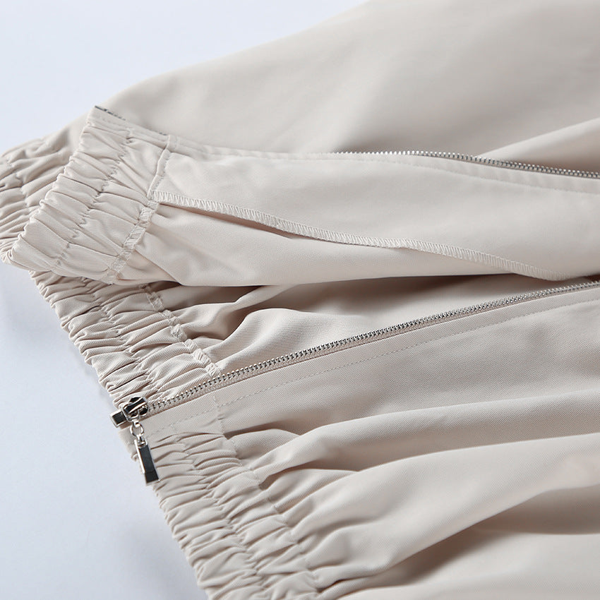 Women's Beige Zip Front Oversized Top