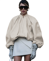 Women's Beige Zip Front Oversized Top