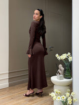 Women's Brown Button Front Maxi Dress