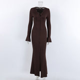 Women's Brown Button Front Maxi Dress