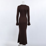 Women's Brown Button Front Maxi Dress