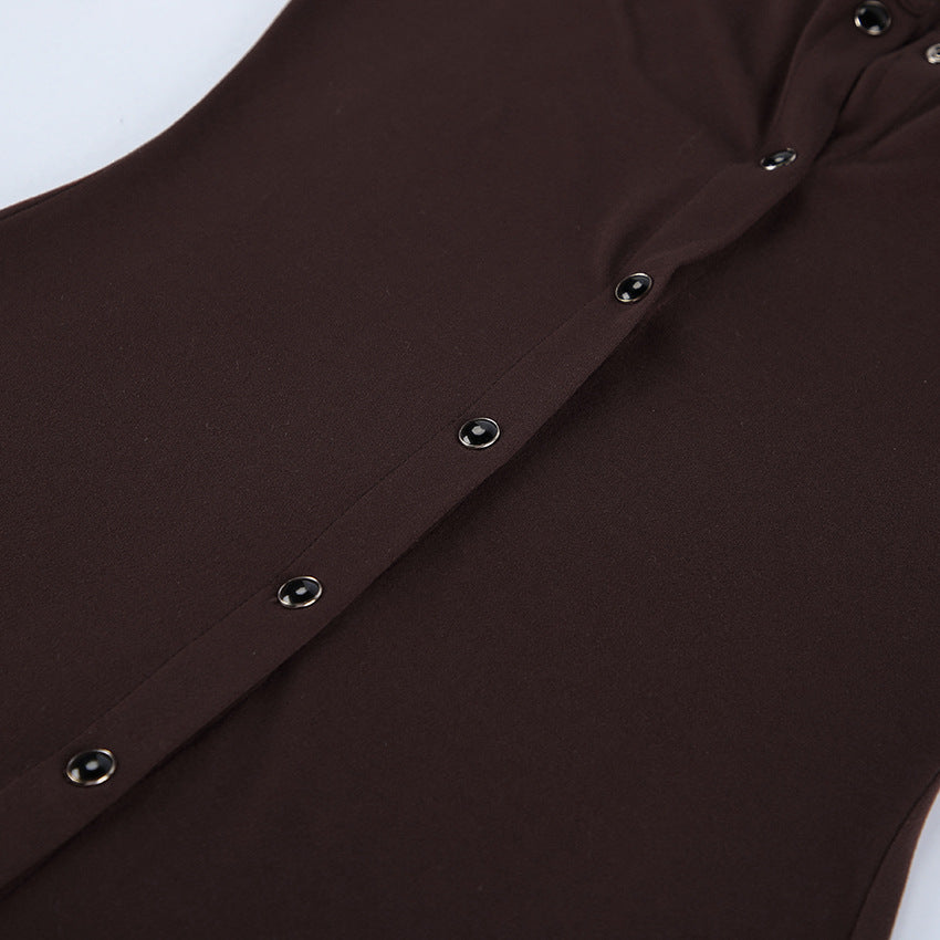 Women's Brown Button Front Maxi Dress