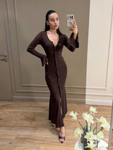 Women's Brown Button Front Maxi Dress