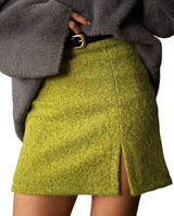 Women's Green Fuzzy Mini Skirt with Slit