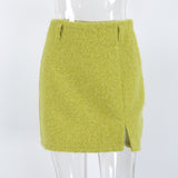 Women's Green Fuzzy Mini Skirt with Slit