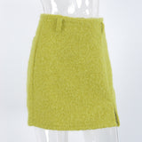 Women's Green Fuzzy Mini Skirt with Slit