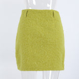 Women's Green Fuzzy Mini Skirt with Slit