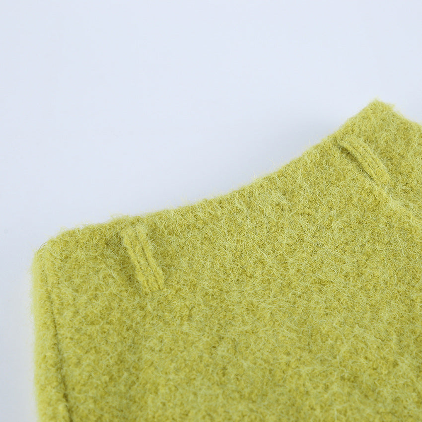 Women's Green Fuzzy Mini Skirt with Slit