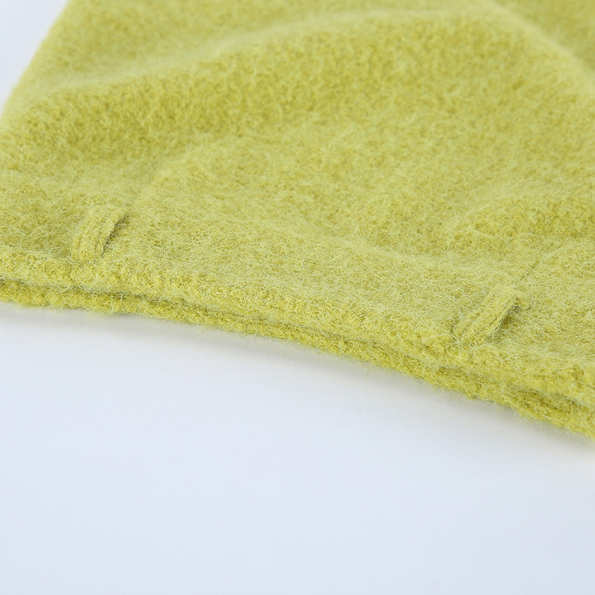 Women's Green Fuzzy Mini Skirt with Slit