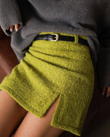 Women's Green Fuzzy Mini Skirt with Slit