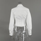 Women's White Corset Button Down Long Sleeve Top