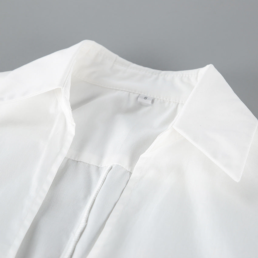 Women's White Corset Button Down Long Sleeve Top