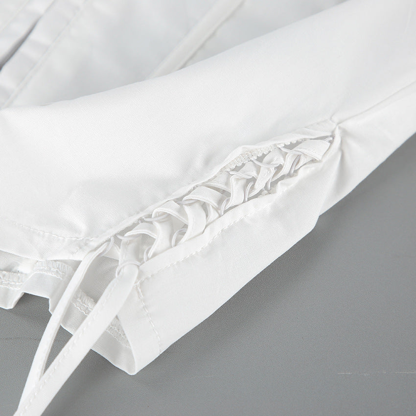 Women's White Corset Button Down Long Sleeve Top