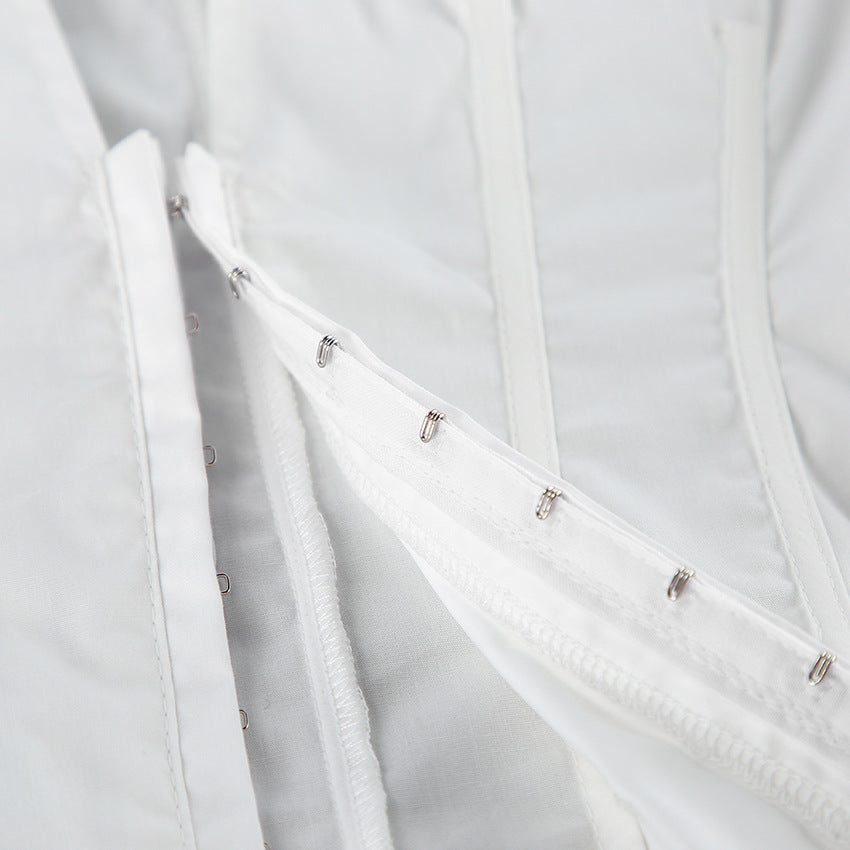 Women's White Corset Button Down Long Sleeve Top