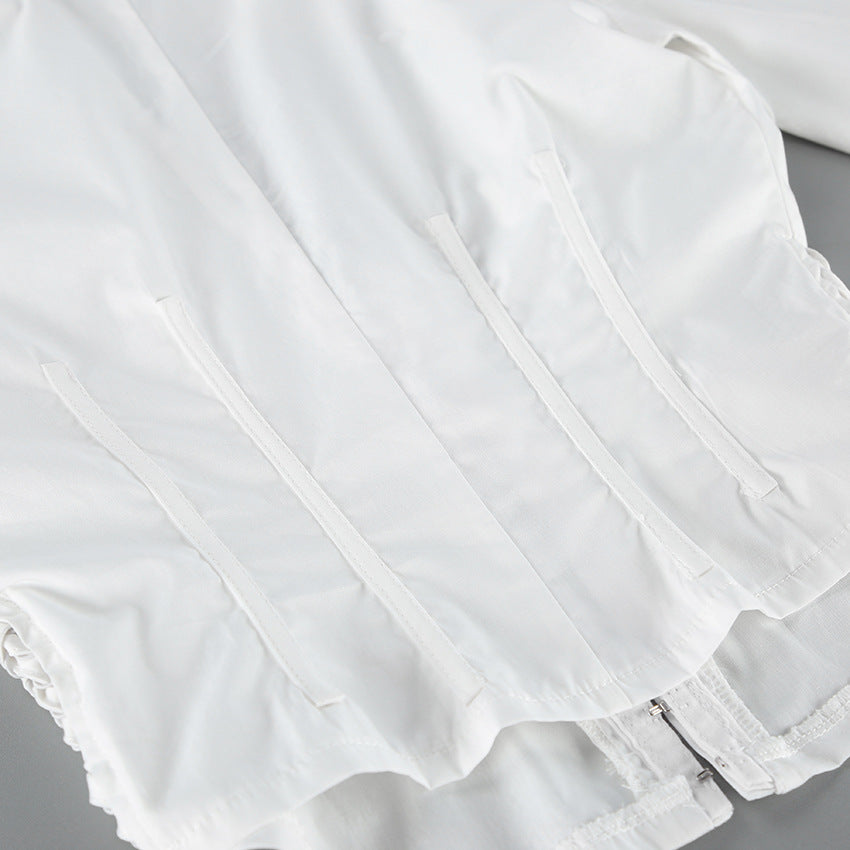 Women's White Corset Button Down Long Sleeve Top