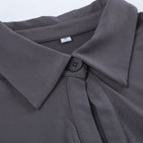 Women's Gray Collared Ruched Long Sleeve Top