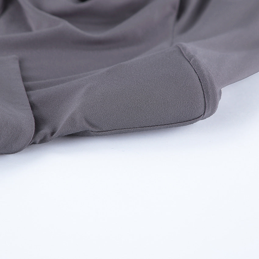 Women's Gray Collared Ruched Long Sleeve Top