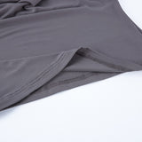 Women's Gray Collared Ruched Long Sleeve Top