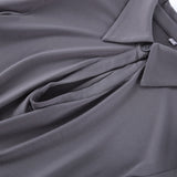 Women's Gray Collared Ruched Long Sleeve Top