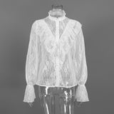 Women's  Lace Ruffle Sheer Long Sleeve Top