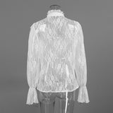 Women's  Lace Ruffle Sheer Long Sleeve Top