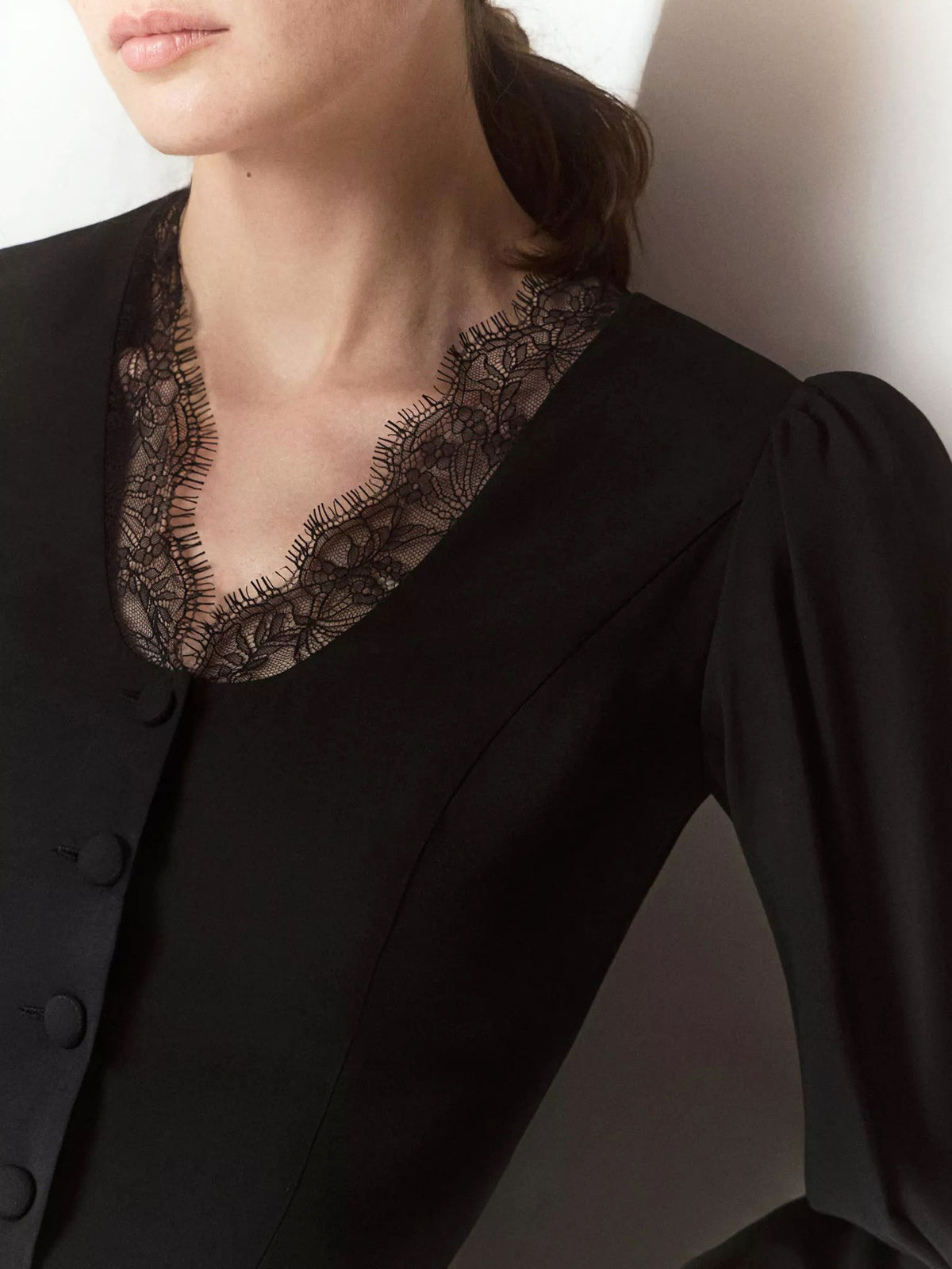 Lace Trim Button Front Peplum Top