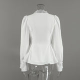 Lace Trim Button Front Peplum Top