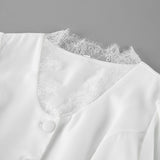 Lace Trim Button Front Peplum Top