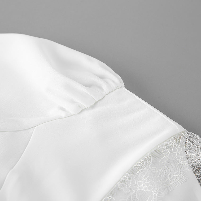 Lace Trim Button Front Peplum Top