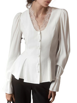 Lace Trim Button Front Peplum Top