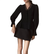 Lace Trim Button Front Peplum Top