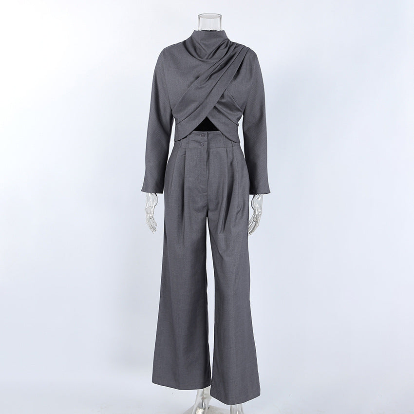 Women’s Casual Draped Top Pants Set