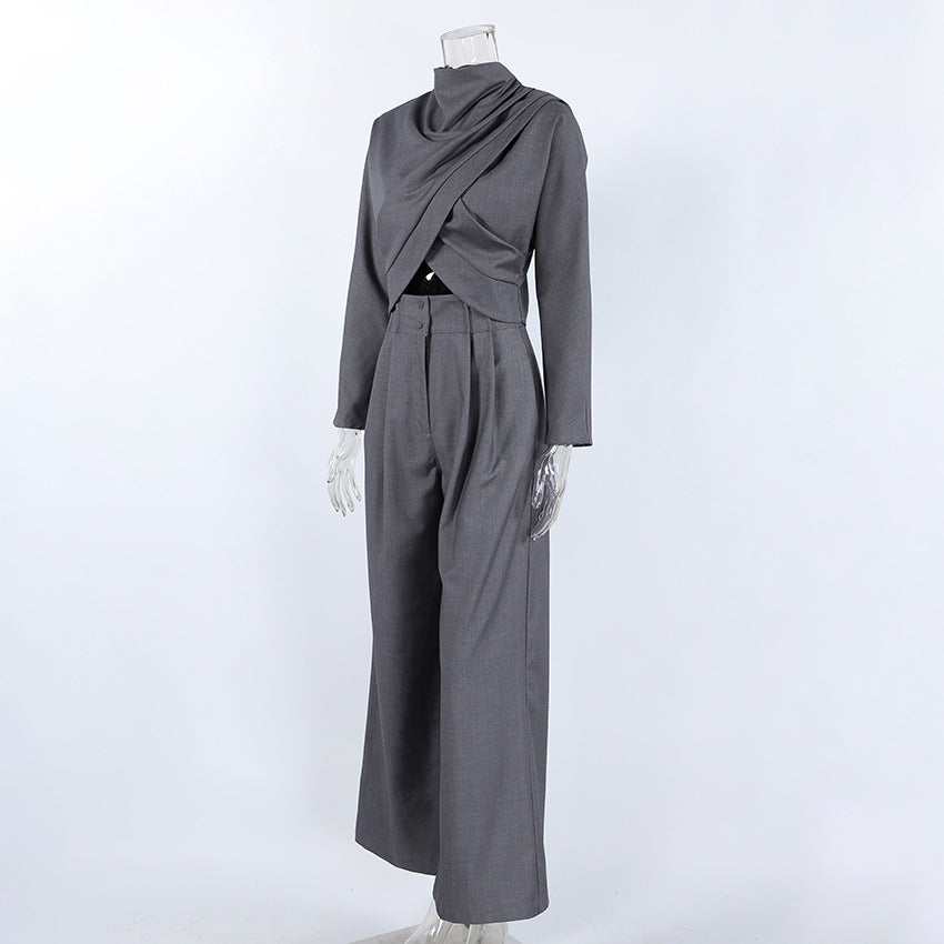 Women’s Casual Draped Top Pants Set