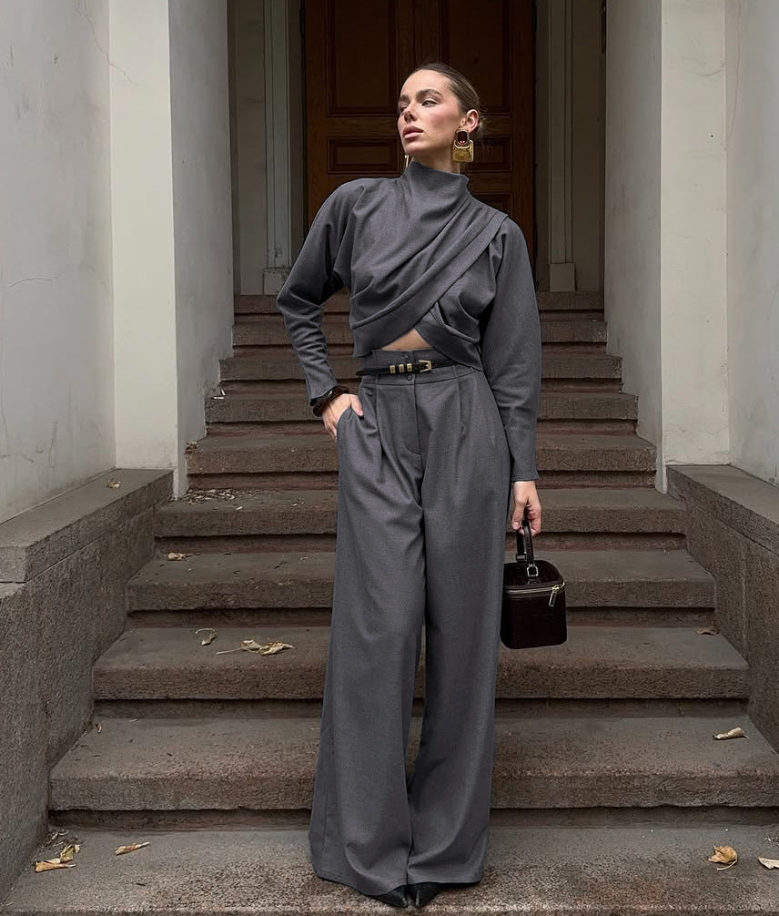 Women’s Casual Draped Top Pants Set