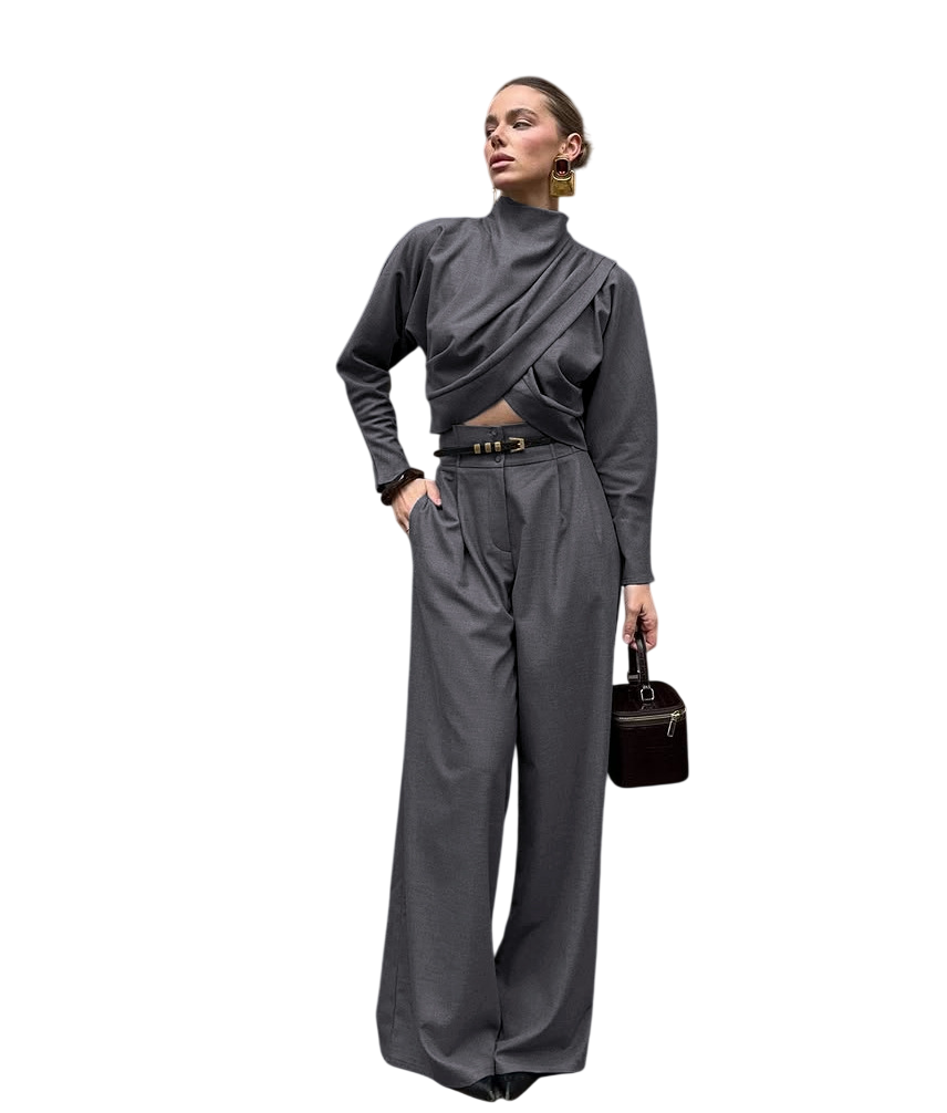 Women’s Casual Draped Top Pants Set